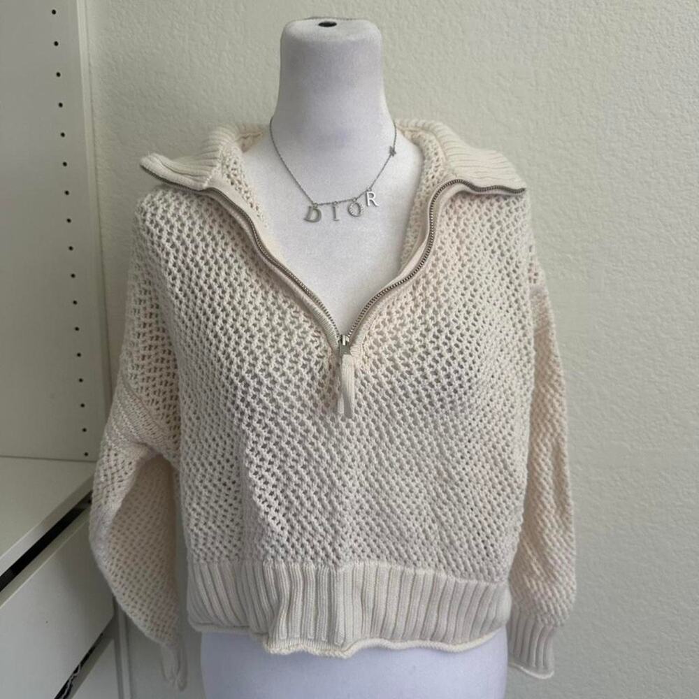 Aerie xs cream knit half zip sweater